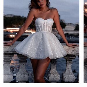 White Sequin Strapless Babydoll Dress